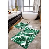 Talia Home Yeşil Yaprak Desenli 2'li Banyo Paspas Seti TLAHMP-244