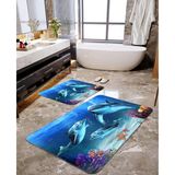 Talia Home Yunus Balığı Baskılı 2'li Banyo Paspas Seti TLAHMP-014 - Mavi - 60 x 90 cm