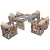 Talia | Rattan Bahçe Masa Takımı | 100X200 6 Kişilik Bahçe Mobilyası - Gri