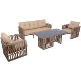 Talia | Rattan Bahçe Oturma Grubu | 3+1+1 Sehpalı Bahçe Takımı - 140x70x65 - Krem