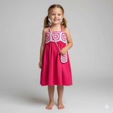 Talin Handmade El Örgüsü Motifli Yazlık Kız Çocuk Elbise & Çanta Seti - 4 Yaş - Pembe