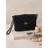 Talin Handmade Hasır El Çantası 16X22 cm | Çelik Kapamalı El Yapımı Örgü Clutch Çanta - 16 x 22 cm - Siyah