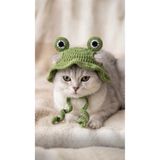 Talinhandmade Yeşil Kurbağa Tasarımlı El Yapımı Kedi Şapkası – Sevimli ve Konforlu Pet Aksesuarı