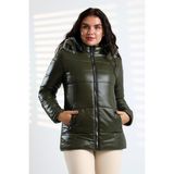Tals Moda KADIN KAPİŞONU FERMUARLI SU VE RÜZGAR GEÇİRMEZ KAPİTONE MONT - Haki - XL