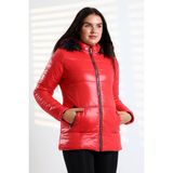 Tals Moda KADIN KAPİŞONU FERMUARLI SU VE RÜZGAR GEÇİRMEZ KAPİTONE MONT - Kırmızı - 2XL
