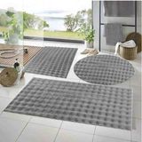 Talvora Home 3lü Kaymaz Yaban Bubble Peluş Banyo Paspası Açık Gri 50*50(Yuvarlak) 50*50 ve 50*70