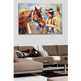 Talya Dekoratif Kanva Tablo Kızılderili ve At. Diğer Temalar: Soyut Klasik Rönesans Klimt Van Gogh Aivazovsky manzara deniz gemi yelkenli melek kuş Vintage 50x35 no-4824