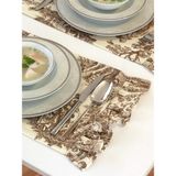Tam Aklımdaki Premium 2'li Fırfırlı & Fransız Köylüleri Desenli Kumaş Amerikan Servis Seti - Vintage ve Şık Set - 51 x 29.5 cm - Kahverengi - Bej