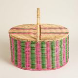 Tam Dao Yeşil - Pembe Rattan Sepet 40x30x38 Cm