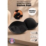 Tam Dolgulu Göğüs Pedi - Mayo Bikini Sütyen Için Kulaklı Push Up Destek Pedi Siyah