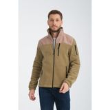 Tam Fermuarlı Softshell Garnili Polar Ceket - Bej - 2XL