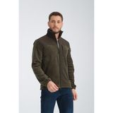 Tam Fermuarlı Softshell Garnili Polar Ceket - Haki - 2XL