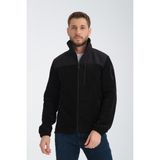 Tam Fermuarlı Softshell Garnili Polar Ceket - Siyah - 2XL