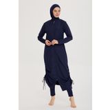 Tam Fermuarlı, Uzun Boy ve Paraşüt Kumaş Rahatlığı, Sade Tasarım Tam Kapalı Tesettür Mayo R027 Fatma Lacivert (Koyu Lacivert, S)