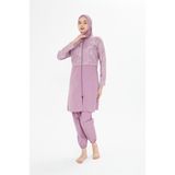 Tam Kapalı Desenli Yarım Paraşüt Kumaş Tesettür Mayo Pembe 3478-P