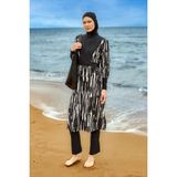Tam Kapalı Tesettür Mayo - Yırtmaçlı Uzun Tunikli Takım M2504 - Siyah - 3XL