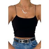 TAM MODA İp Askılı Crop Bluz (Siyah, M)