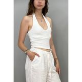 Tam Moda Kadın Boyundan Geniş Askılı Beyaz Bluz