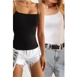 Tam Moda Kadın İp Askılı Bluz Beyaz-Siyah 2'li SET