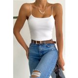 Tam Moda Kadın Ip Askılı Crop Bluz Beyaz