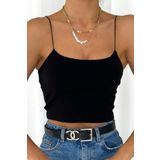 Tam Moda Kadın Ip Askılı Crop Bluz Siyah