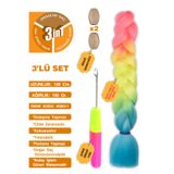 TAM TARZ Afrika Zenci Örgüsü Rasta Ve Box Braid için Sentetik Saç + Afro Örgü Tığı + Örgü Boncuğu 3'lü Set