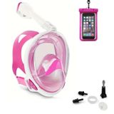 Tam Yüz 180° Panoramik Şnorkel Dalış Maskesi –Kamera Montajlı, Buğu Önleyici Fullface Şnorkel Set (Pembe, L/XL)