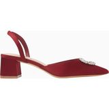 Tamara 45 Kristal Broşlu Saten, Slingback Şık ve Zarif Topuklu Ayakkabı - Bordo
