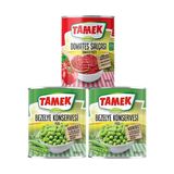 Tamek Bezelye Konservesi (830 Gr) 2 Adet ve Domates Salçası (830 Gr) 1 Adet
