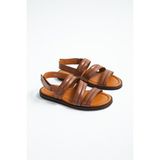 Tamer Tanca Erkek Derı Duz Sandalet Sandalet 537 583 Erk Sndlt Y23 - Taba