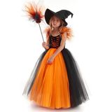 Tameris Kostüm Cadı Sabrina Kostümü - Kız Çocuk Cadılar Bayramı, Halloween, Doğum Günü ve Parti Kostümleri - Turuncu - 9 - 10 Yaş