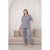 Tampap Viskon Kumaş Kadın Büyük Beden Kısa Kollu Pijama Takımı Mavi