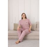 TAMPAP Viskon Kumaş Kadın Büyük Beden Kısa Kollu Pijama Takımı