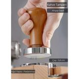 Tamper Ahşap Saplı Paslanmaz Tabanlı Kahve Tamperi 58 mm
