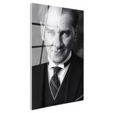 Tamperli Gerçek Cam Tablo Atatürk Çizgili Kravat Klasik Giyim Atatürk Tablosu Duvar Dekoru