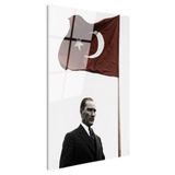 Tamperli Gerçek Cam Tablo Atatürk Ve Dalgalanan Türk Bayrağı Atatürk Tablosu Duvar Dekoru