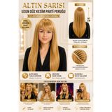 Tamsena Store Altın Sarısı Uzun Düz Kesim Parti Peruğu Takma Saç – İçi Astarlı Konforlu Model