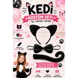 Tamsena Store Çocuk Kedi Kostüm Seti Siyah Kedi Kulak Taç Papyon ve Kuyruk 3 Parça Parti Aksesuarı