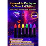 Tamsena Store Karanlıkta Parlayan UV Neon Ruj Seti (6’lı) – Gece Parlayan Yüz Boyası, Parti & Festival Makyajı