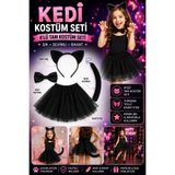 Tamsena Store Kedi Kostüm Seti Siyah Çocuk Tütü Etek Taç Kuyruk Papyon 4’lü Parti Seti