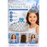 Tamsena Store Mavi Kalpli Gümüş Prenses Tacı Çocuk Kraliçe Tacı Taşlı Doğum Günü Tacı