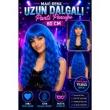 Tamsena Store Mavi Renk Uzun Dalgalı Parti Peruğu 60 CM – Yetişkin Kostüm ve Cosplay Peruğu