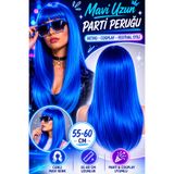 Tamsena Store Mavi Uzun Düz Parti Peruğu – 80’ler 90’lar Cosplay Festival Kostüm Saçı 55-60 CM
