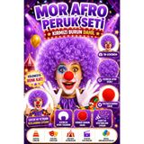 Tamsena Store Mor Afro Bonus Peruk ve Kırmızı Palyaço Burnu Seti Parti Kostüm Tiyatro Aksesuar Seti