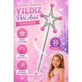 Tamsena Store Pembe Ponponlu Yıldız Peri Asası 35 CM Çocuk Kostüm Parti Aksesuarı Işıltılı Sihirli Değnek
