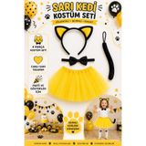 Tamsena Store Sarı Kedi Kostüm Seti Çocuk Tütü Etek Kedi Tacı Papyon Kuyruk Parti Gösteri Aksesuarı 4 Parça
