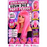 Tamsena Store Şeker Pembesi Koyu Pembe Uzun Düz Parti Peruğu 60 cm Cosplay Kostüm Kadın Peruk