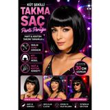 Tamsena Store Siyah Küt Kesim Parti Peruğu 30 CM Yetişkin Kostüm ve Parti Takma Saç