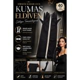 Tamsena Store Siyah Uzun Kumaş Eldiven Dirseğe Kadar Likralı Parti Kostüm Eldiveni 40 Cm