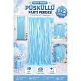 Tamsena Store Soft Mavi Püsküllü Kapı Perdesi 1x2 m – Baby Shower, Sünnet ve Doğum Günü Dekor Arka Fon Süsü